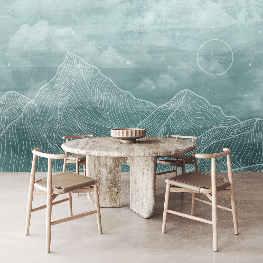 A mountain range with clouds and sun A mountain range with clouds and sun