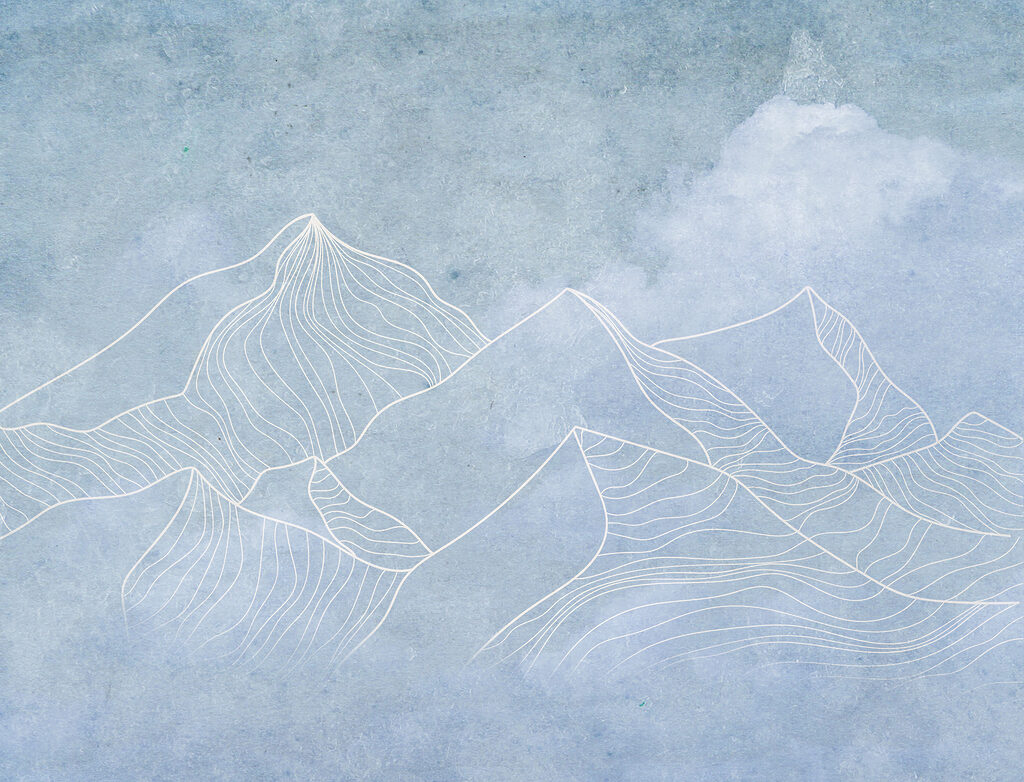 Een tekening van bergen met wolken Een tekening van bergen met wolken