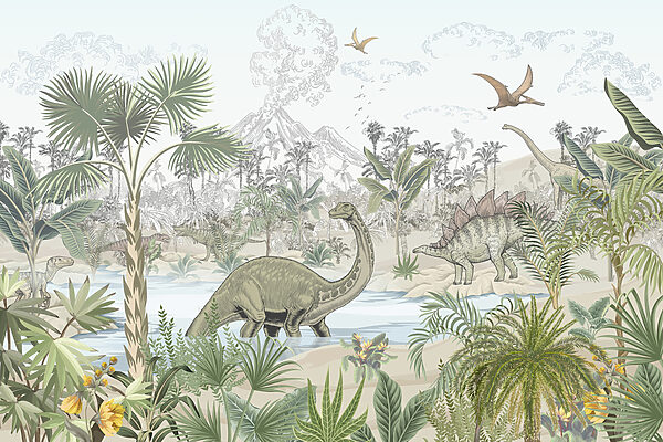 Een groep dinosaurussen in een rivier Een groep dinosaurussen in een rivier