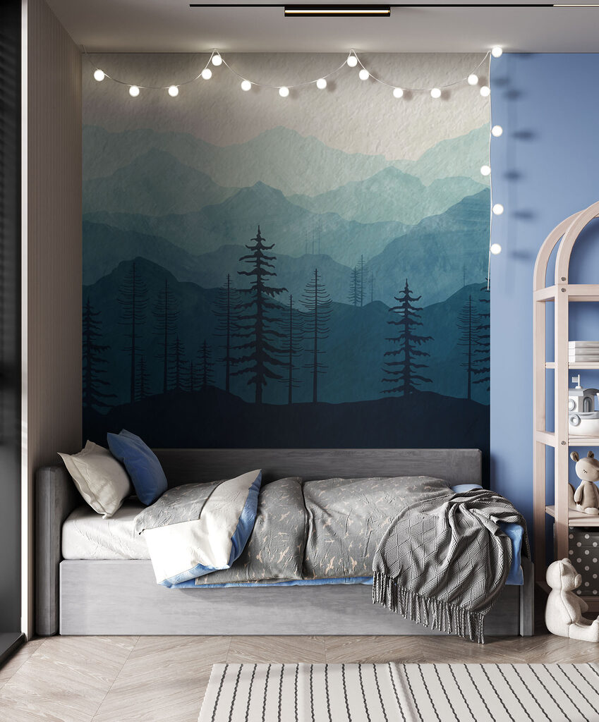 A landscape of mountains and trees