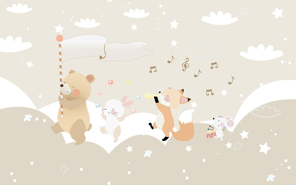 A cartoon animal playing music