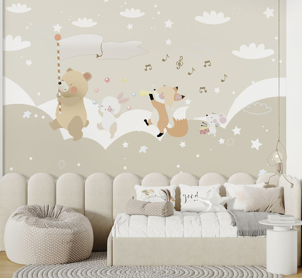 A cartoon animal playing music
