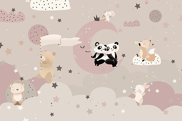 Een cartoon van dieren op de maan Een cartoon van dieren op de maan