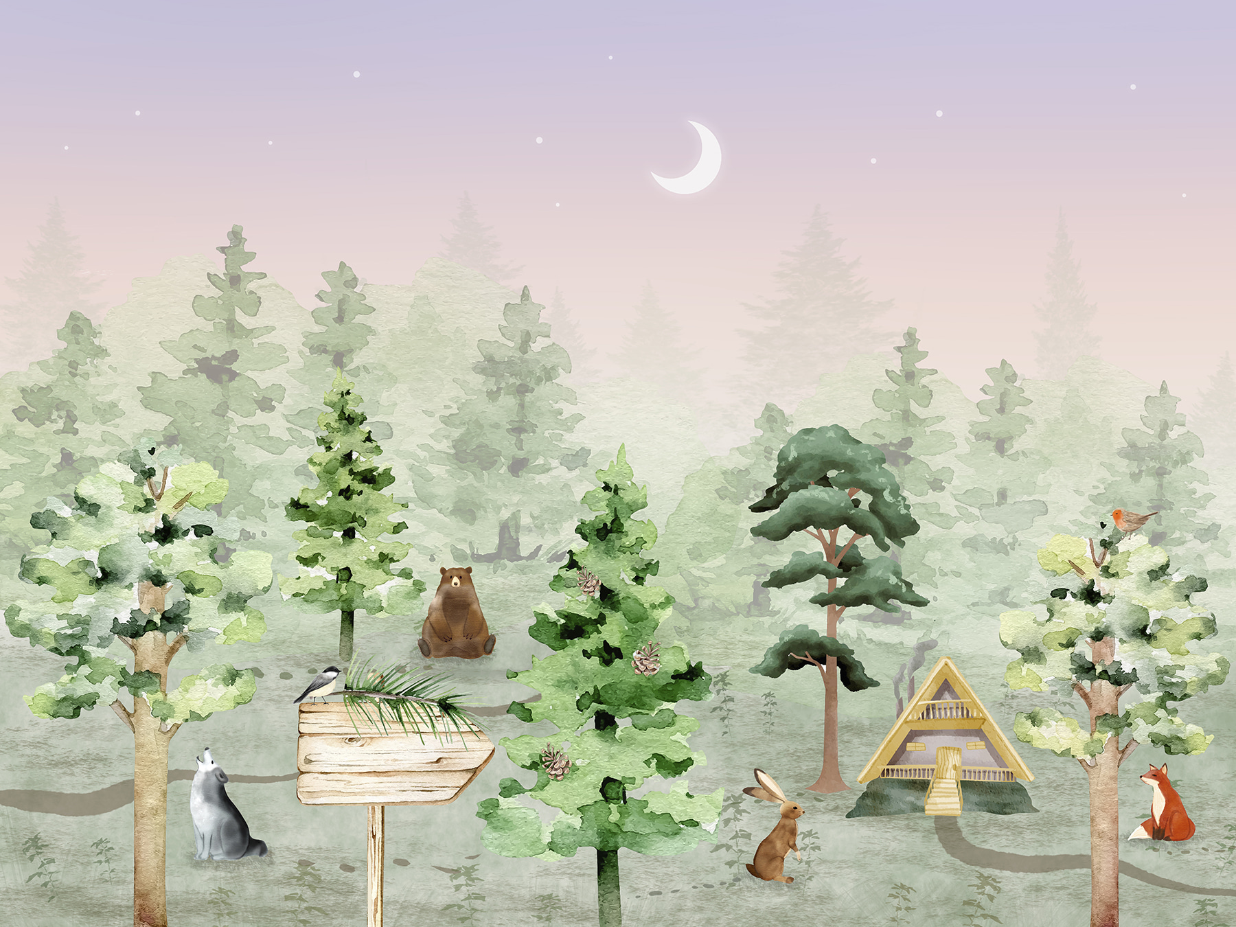 A group of animals in a forest A group of animals in a forest