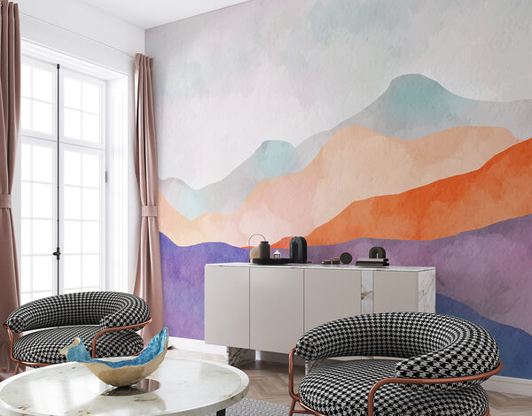 Een aquarelschilderij van bergen Een aquarelschilderij van bergen