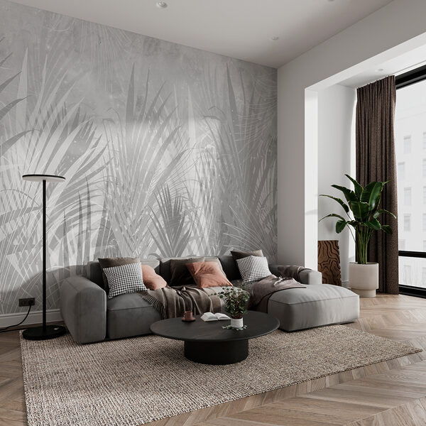 Een grijze en witte achtergrond met planten Een grijze en witte achtergrond met planten