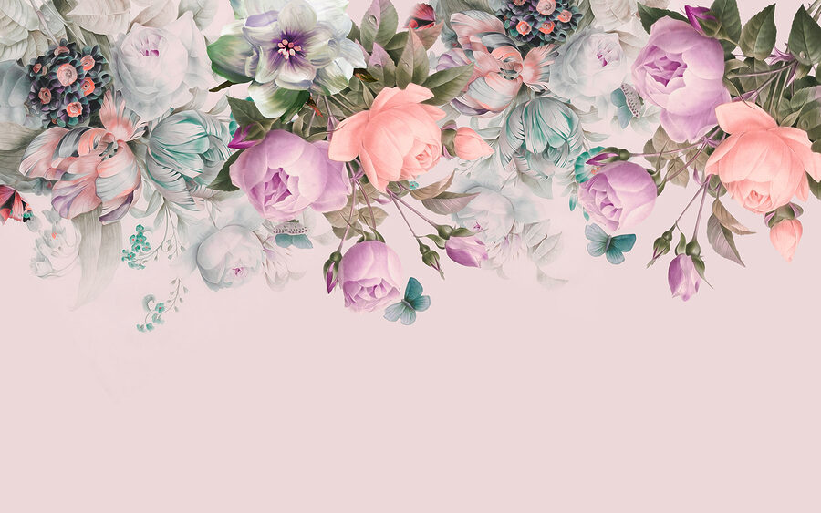 Delicate bloemen op zachtroze achtergrond.