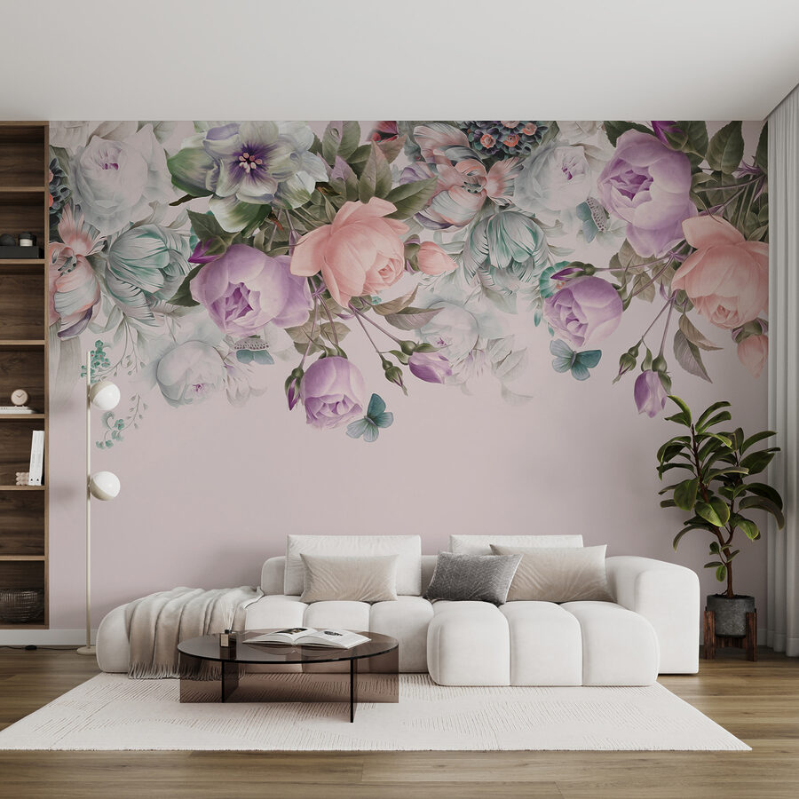 Delicate bloemen op zachtroze achtergrond.