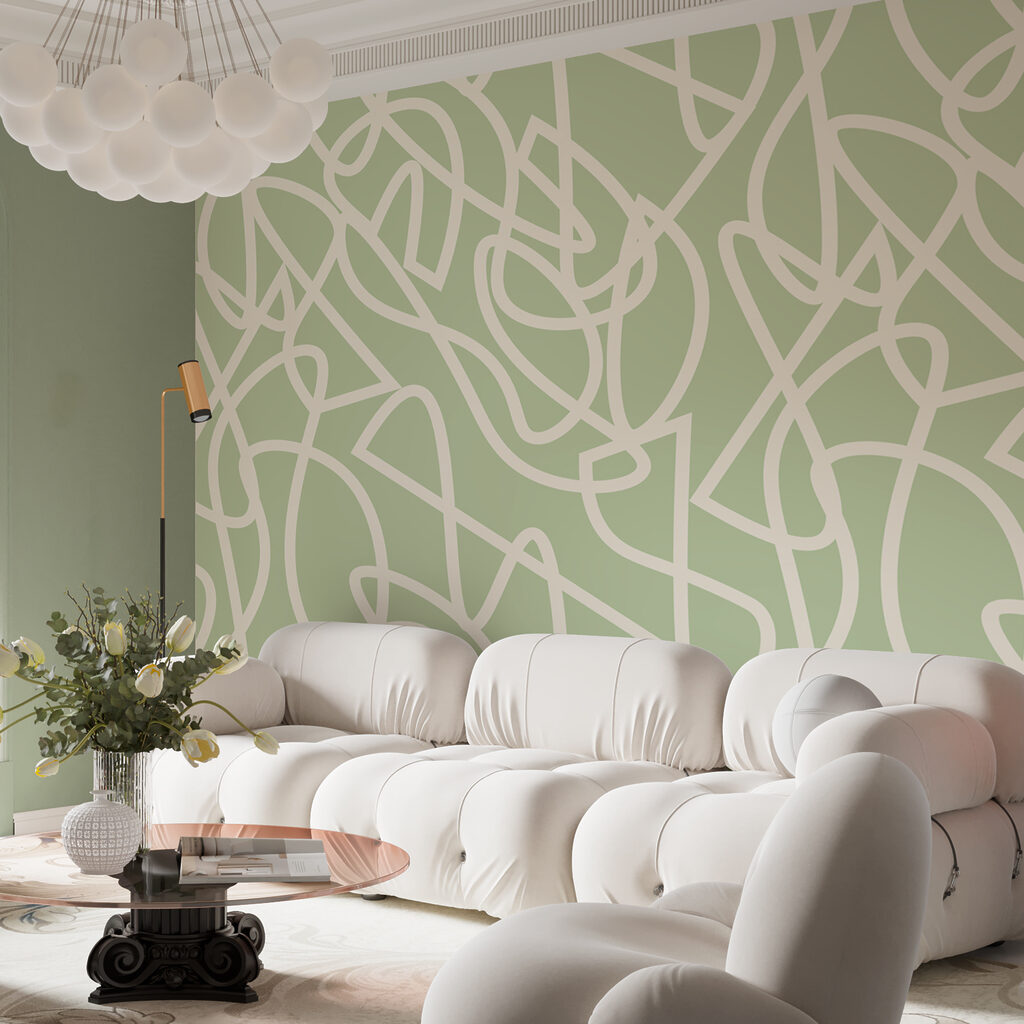 A pattern of white lines on a green background