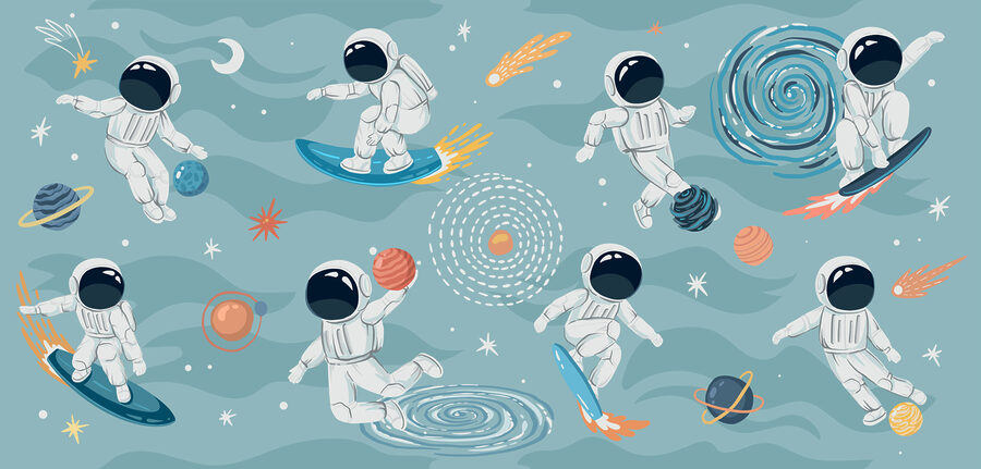 Een groep astronauten in de ruimte