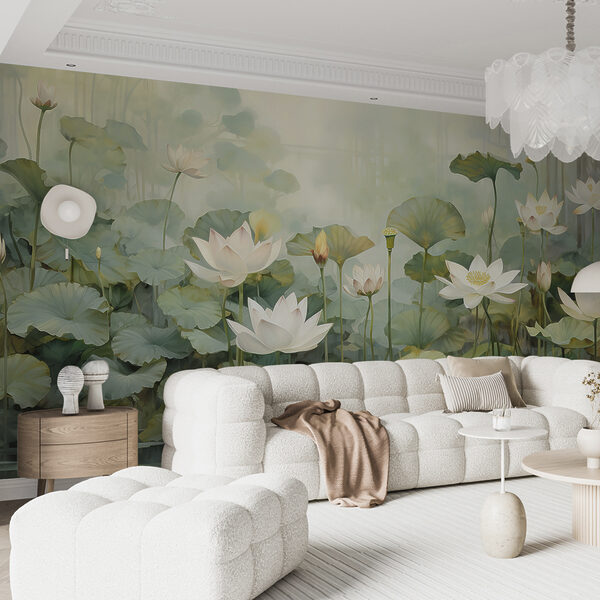 Witte bloemen en groene bladeren in een vijver Witte bloemen en groene bladeren in een vijver