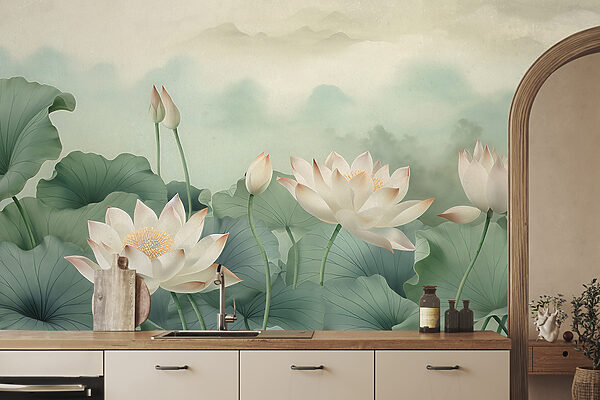 Een schilderij van bloemen en bladeren Een schilderij van bloemen en bladeren