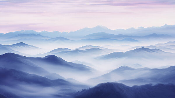 Een landschap van bergen met mist Een landschap van bergen met mist