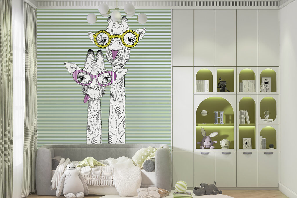 A couple of giraffes wearing glasses
