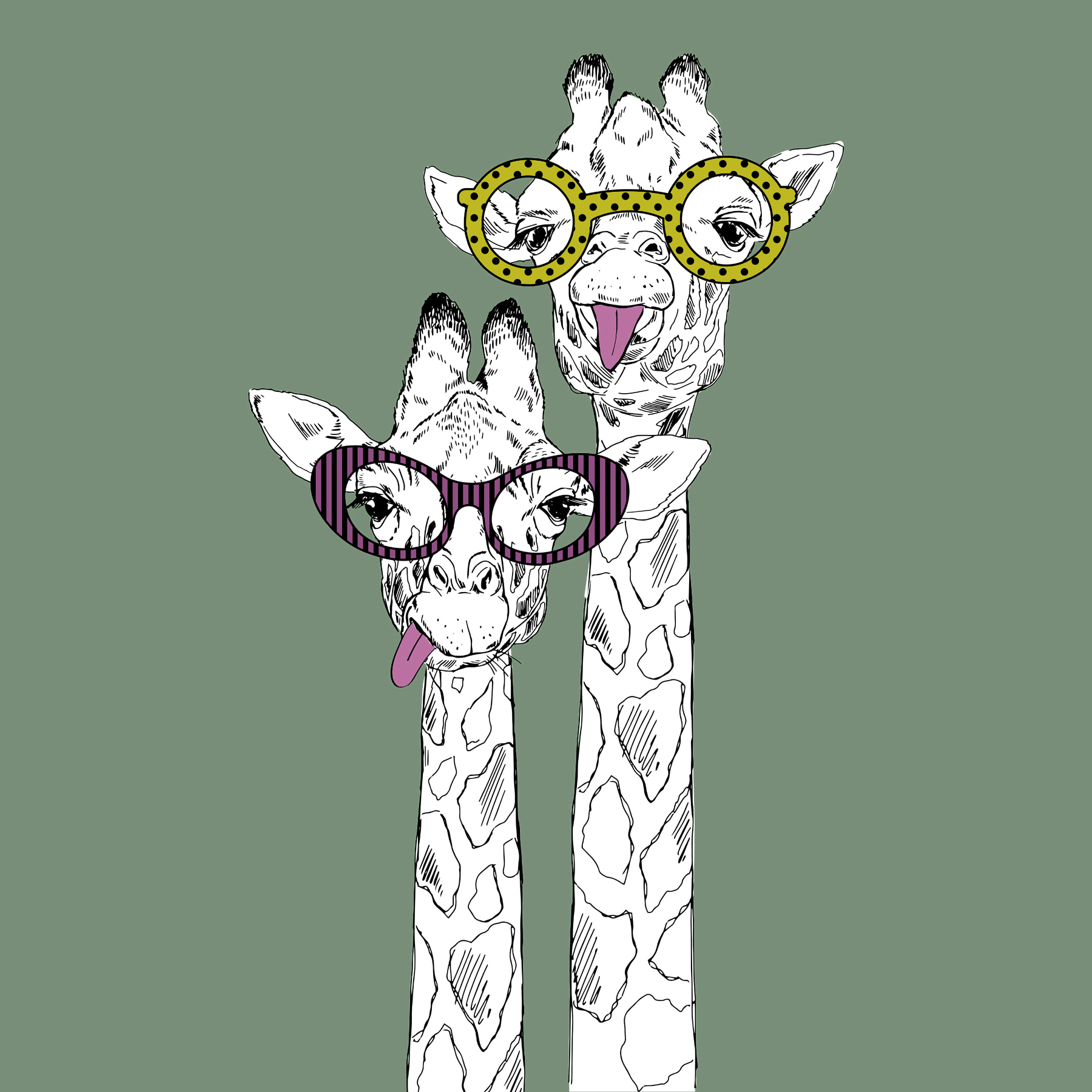 A couple of giraffes wearing glasses