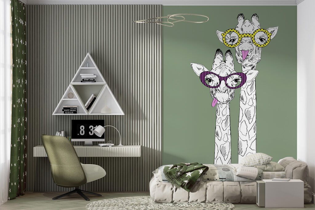 A couple of giraffes wearing glasses