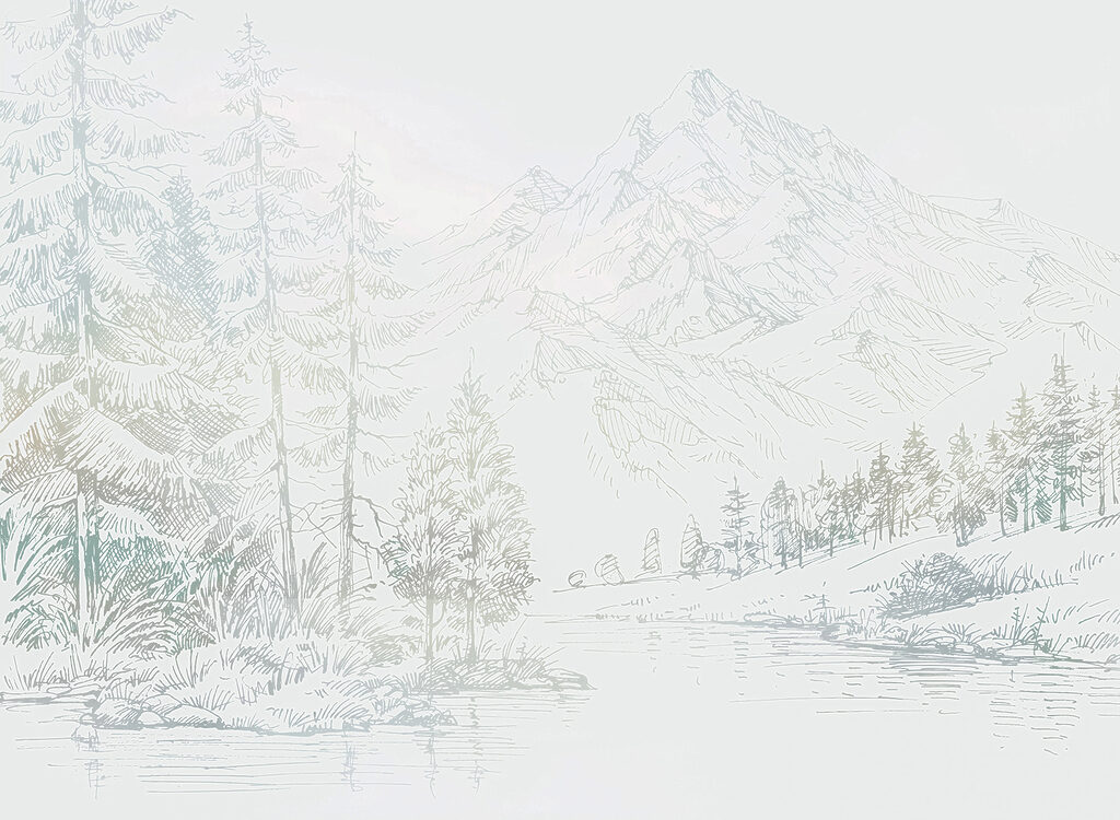Een rivier met bomen en bergen op de achtergrond Een rivier met bomen en bergen op de achtergrond