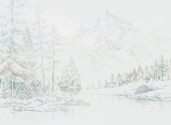 Een rivier met bomen en bergen op de achtergrond Een rivier met bomen en bergen op de achtergrond