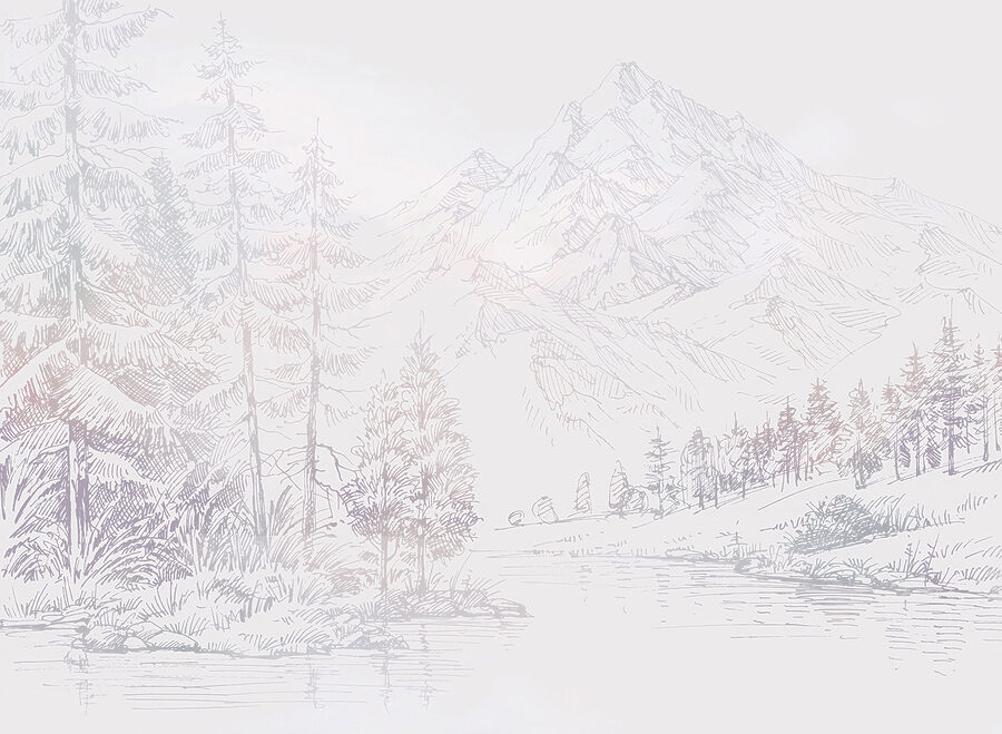 Een rivier met bomen en bergen op de achtergrond Een rivier met bomen en bergen op de achtergrond