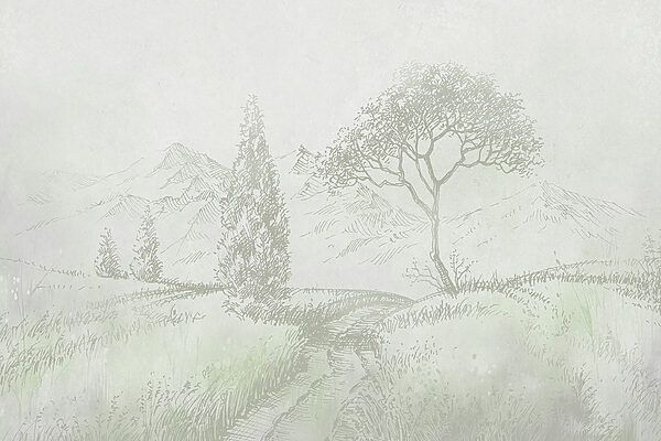 A drawing of a landscape