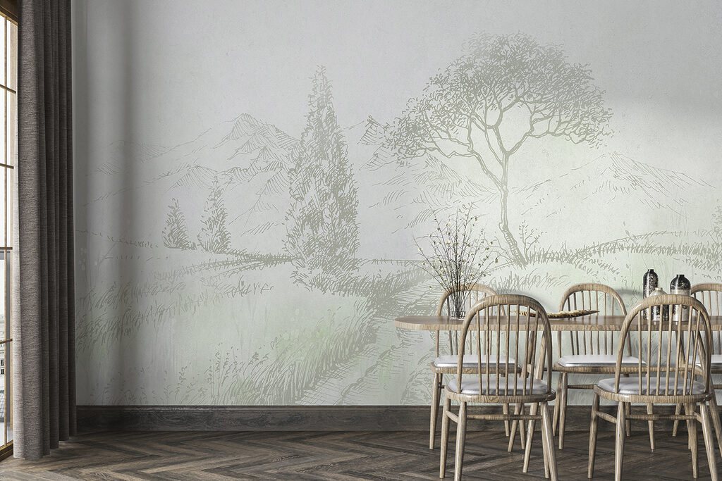A drawing of a landscape