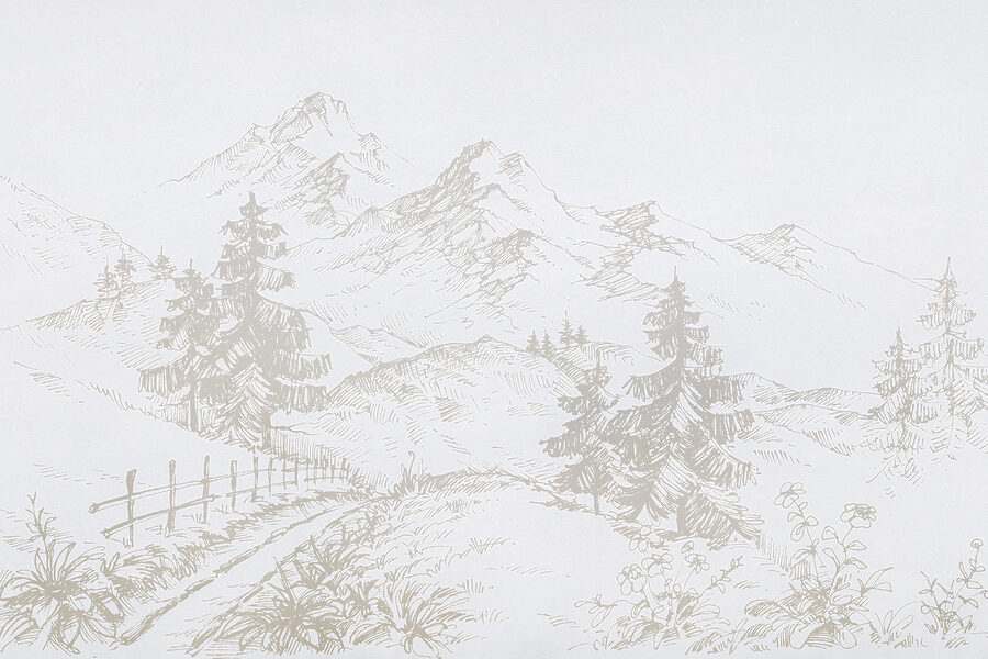 Een tekening van een weg en bomen Een tekening van een weg en bomen