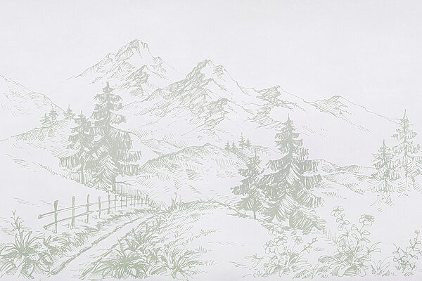 Een tekening van een weg en bomen Een tekening van een weg en bomen