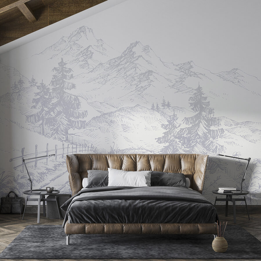 Een tekening van een weg en bergen Een tekening van een weg en bergen
