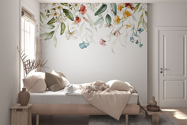 Een aquarelschilderij van bloemen en bladeren Een aquarelschilderij van bloemen en bladeren