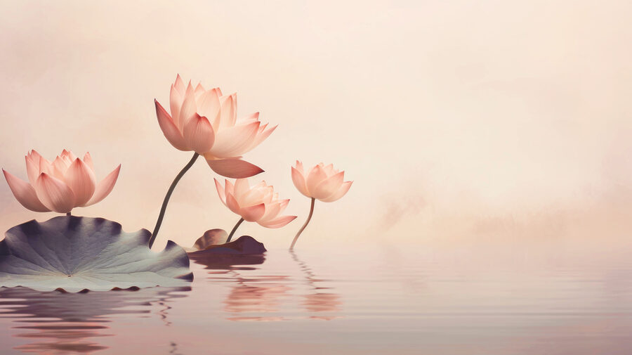 Een groep roze bloemen in water