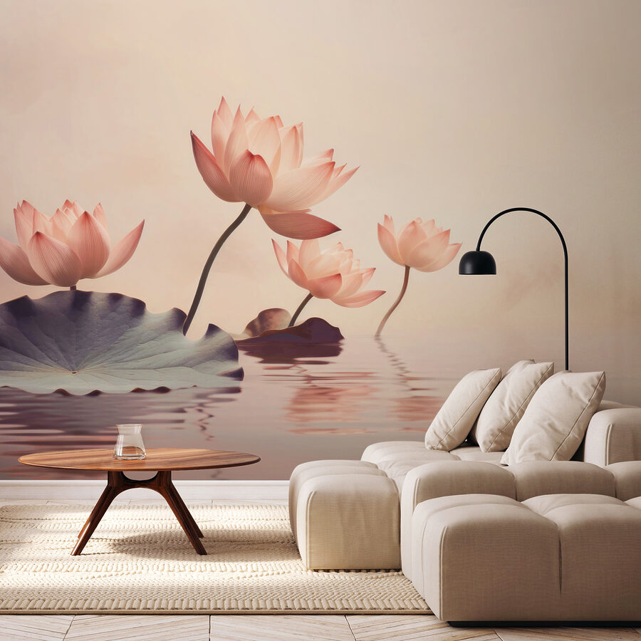 Een groep roze bloemen in water