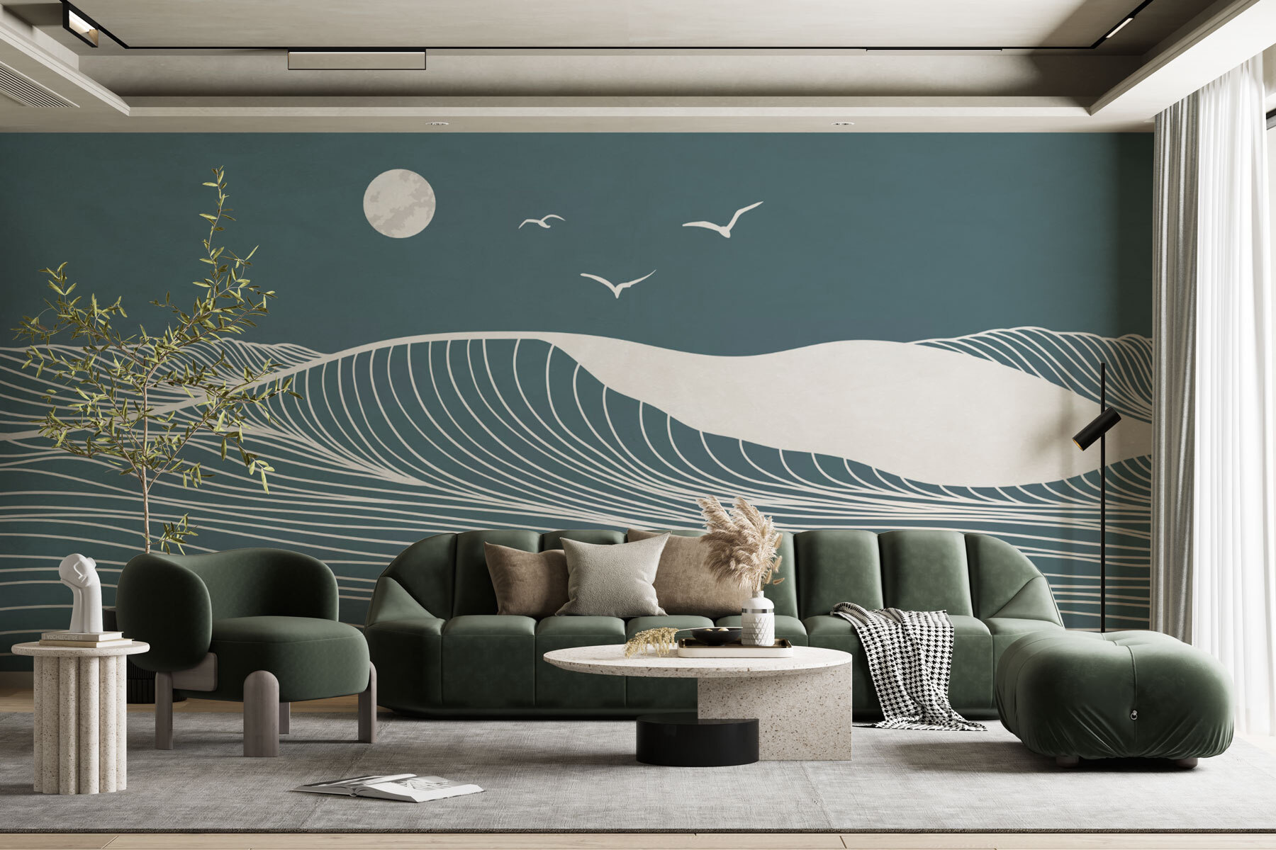 Waves and birds in the sky