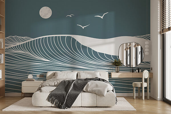 Waves and birds in the sky
