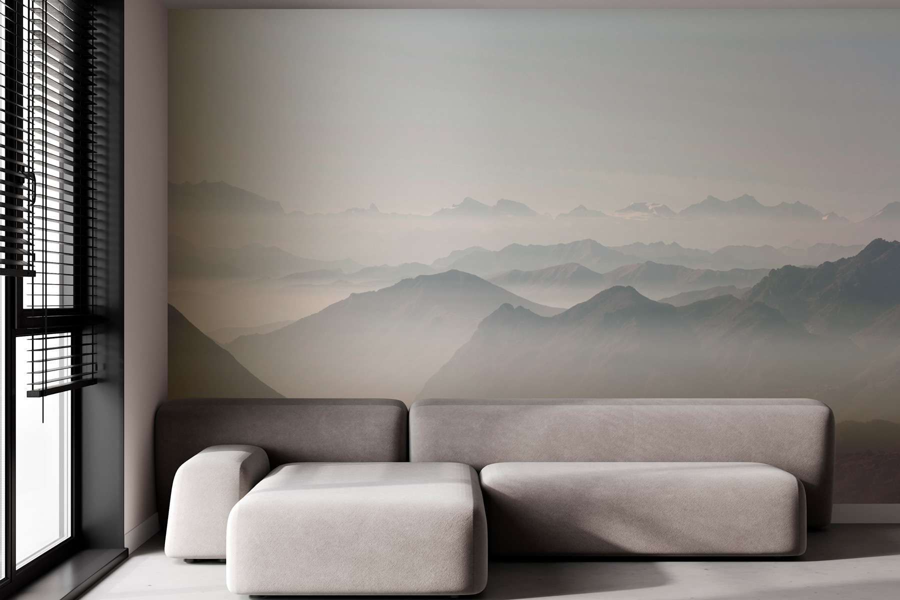 A mountain range with fog A mountain range with fog