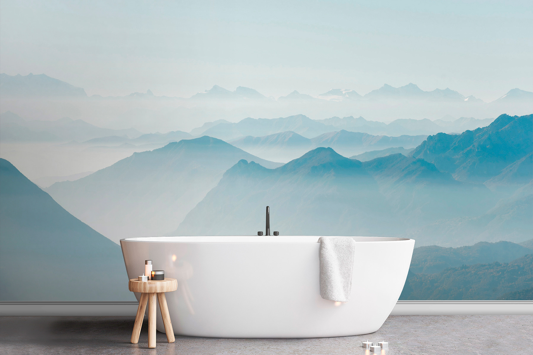 A mountain range with fog