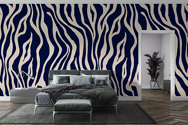 Een blauwe en witte zebraprint Een blauwe en witte zebraprint