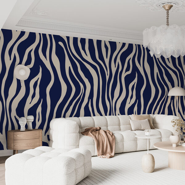 Een blauwe en witte zebraprint Een blauwe en witte zebraprint
