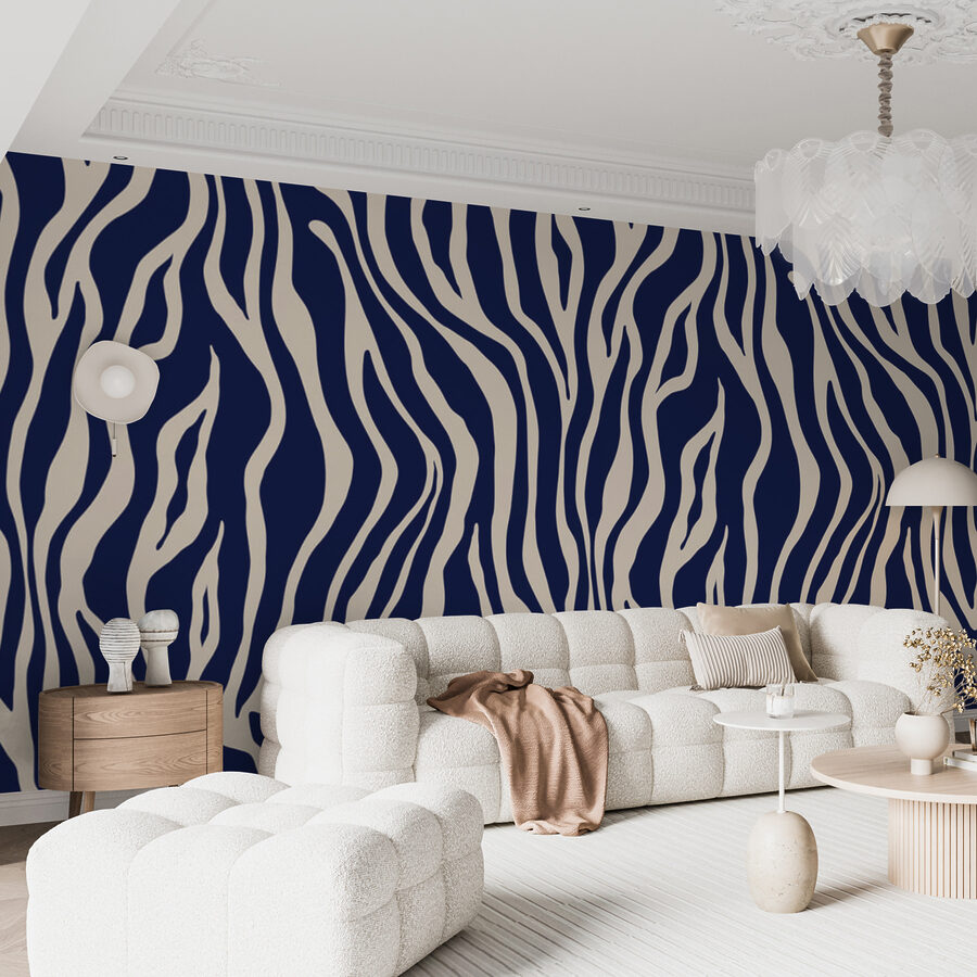 Een blauwe en witte zebraprint