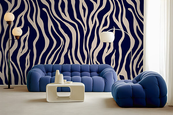 Een blauwe en witte zebraprint Een blauwe en witte zebraprint