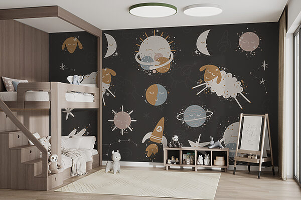 Een groep cartoonplaatjes van planeten en sterren Een groep cartoonplaatjes van planeten en sterren