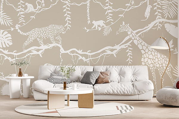Een behang met dieren en planten Fotobehang Een behang met dieren en planten