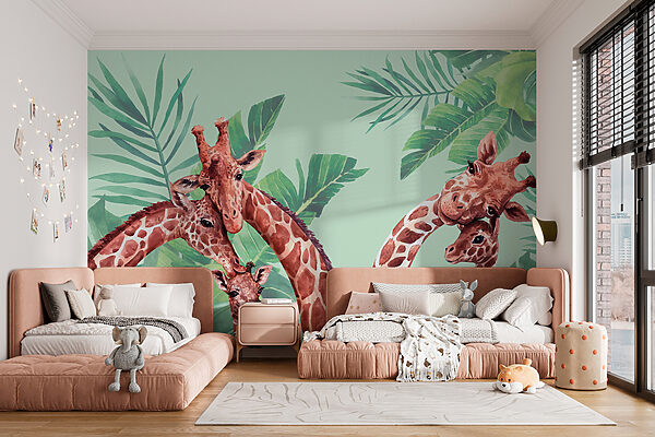 Een groep giraffen met hun hoofden bij elkaar Een groep giraffen met hun hoofden bij elkaar