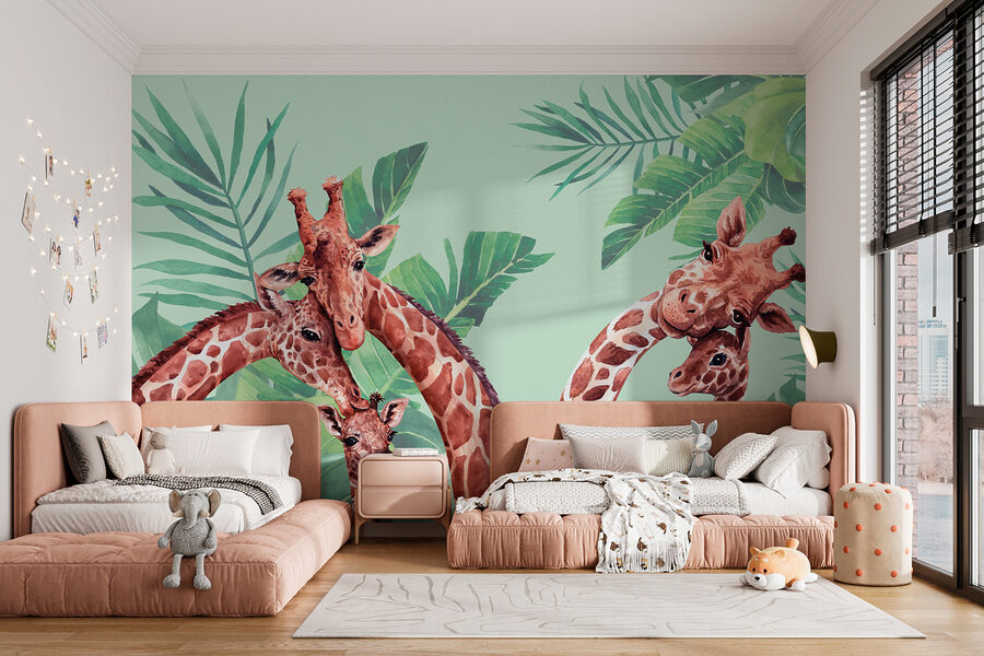 Een groep giraffen met hun hoofden bij elkaar Een groep giraffen met hun hoofden bij elkaar