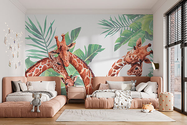 Een groep giraffen met hun hoofd voor bladeren Een groep giraffen met hun hoofd voor bladeren