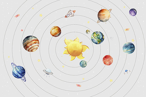 Een zonnestelsel met planeten en sterren Een zonnestelsel met planeten en sterren