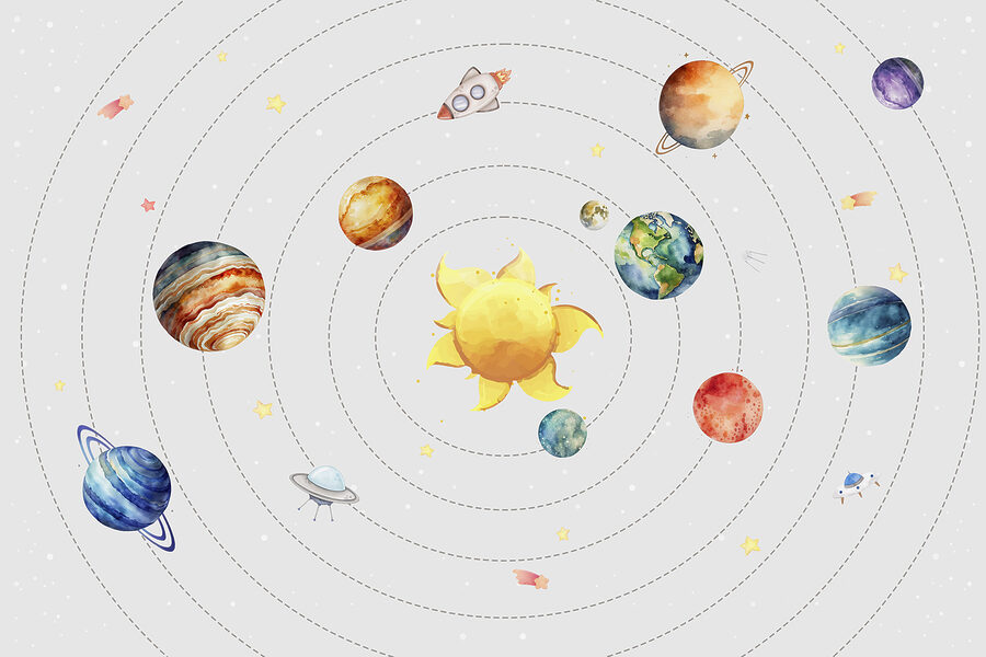 Een zonnestelsel met planeten en sterren