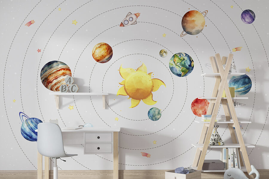 Een zonnestelsel met planeten en sterren