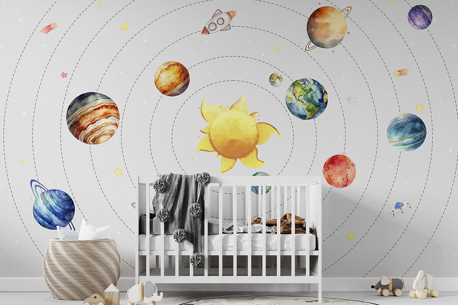 Een zonnestelsel met planeten en sterren