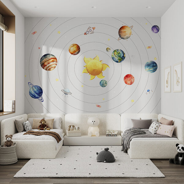 Een zonnestelsel met planeten en sterren Een zonnestelsel met planeten en sterren