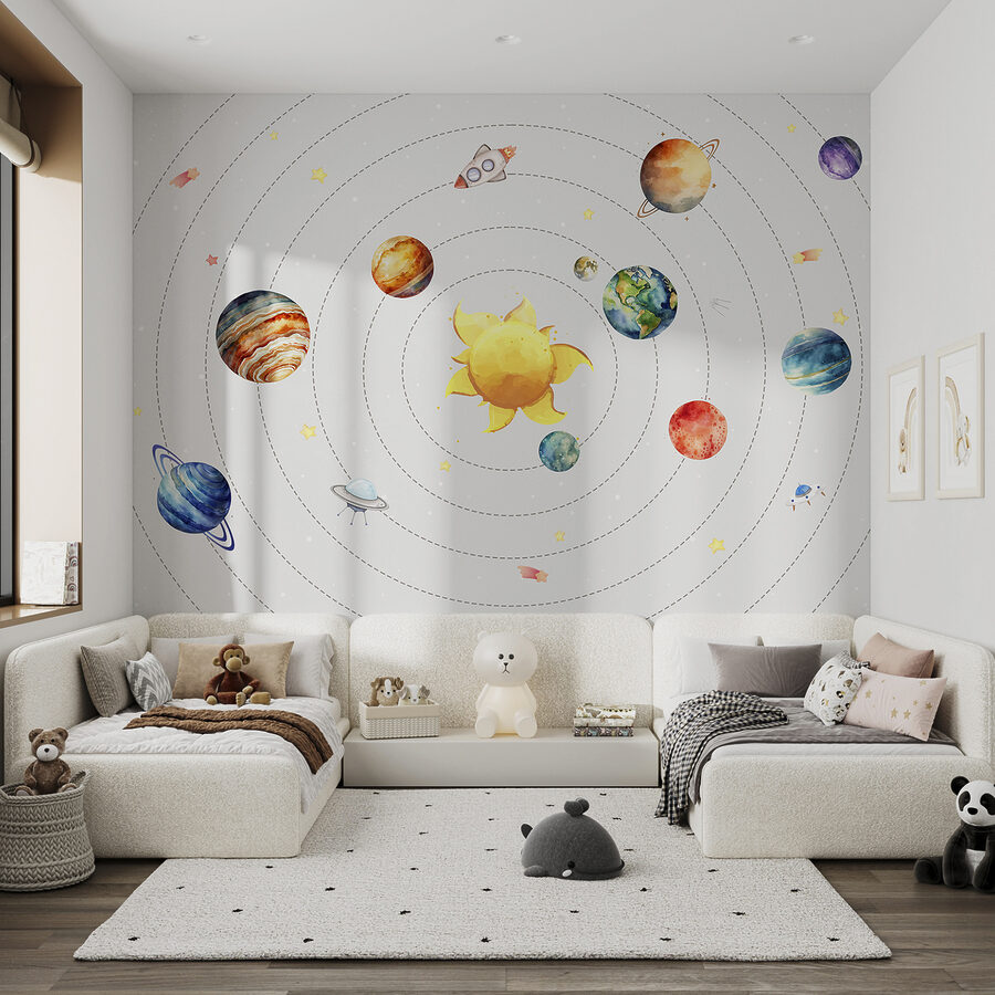 Een zonnestelsel met planeten en sterren